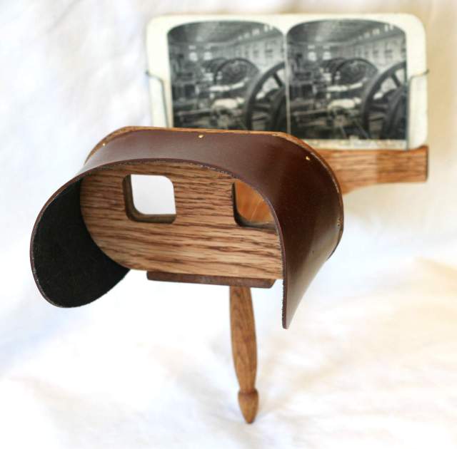 Stereoscope (from https://upload.wikimedia.org/wikipedia/commons/f/f6/Holmes_stereoscope.jpg)